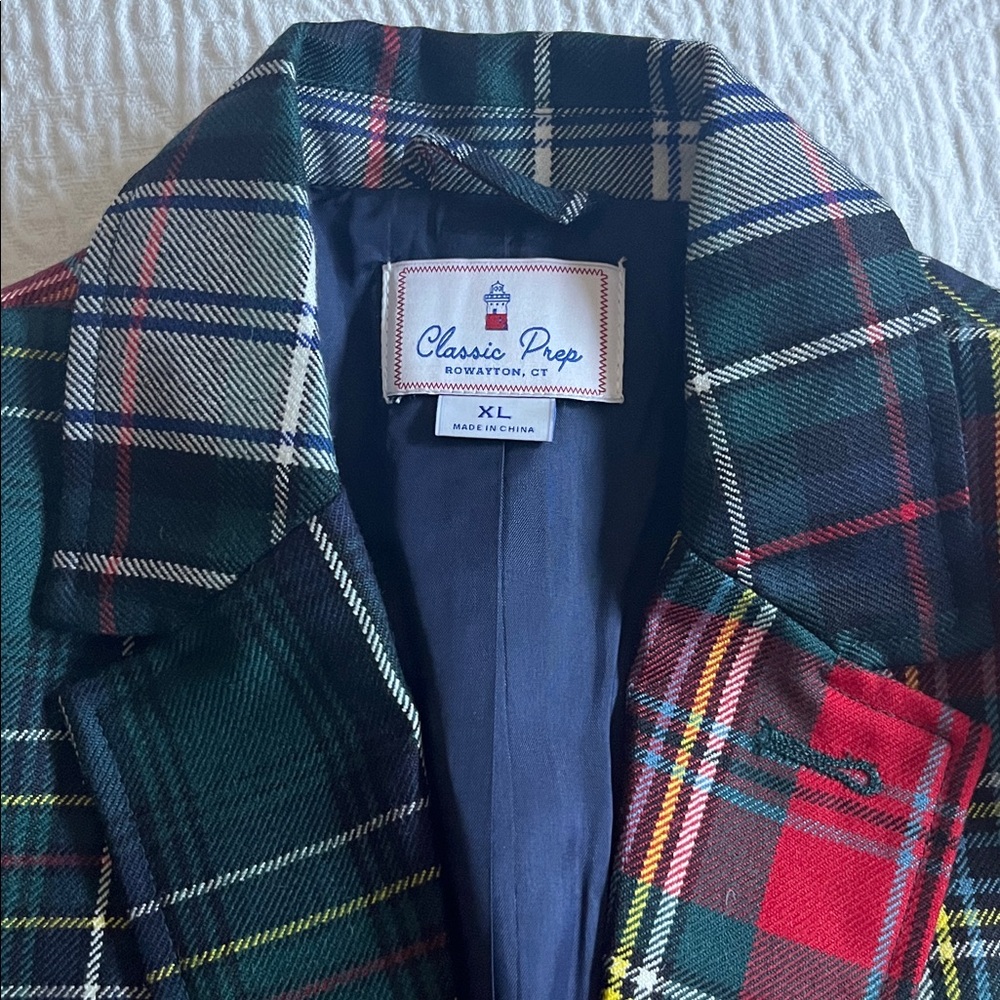 Classic Prep Holiday Plaid Cotton Blazer, size XL - Picture 2 of 5